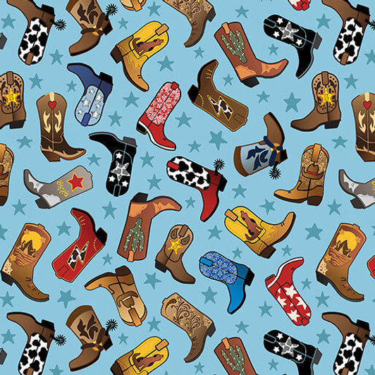 Lil' Buckaroos Lil' Western Boots Blue 14763-54 Cotton Quilting Fabric Lil' Buckaroos Lil' Western Boots Blue 14763-54 Cotton Quilting Fabric