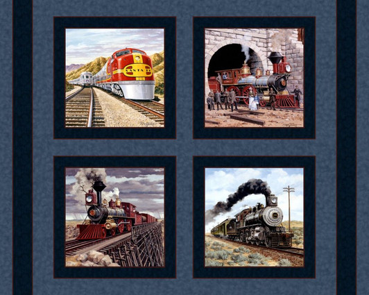 Trains Classic Locomotives Cotton Quilting Fabric Pillow Panel Trains Classic Locomotives Cotton Quilting Fabric Pillow Panel