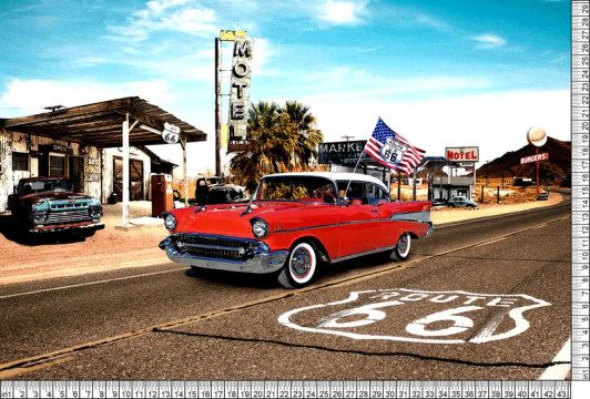 On The Road Again Chevy Road Summer W5413H-339 Cotton Quilting Fabric Panel