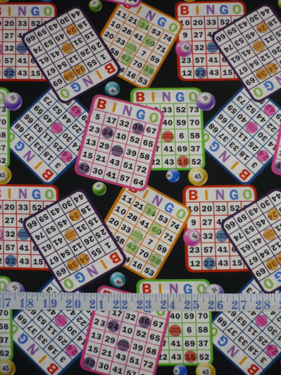Bingo Cards Black Background 103A Cotton Quilting Fabric Bingo Cards Black Background 103A Cotton Quilting Fabric