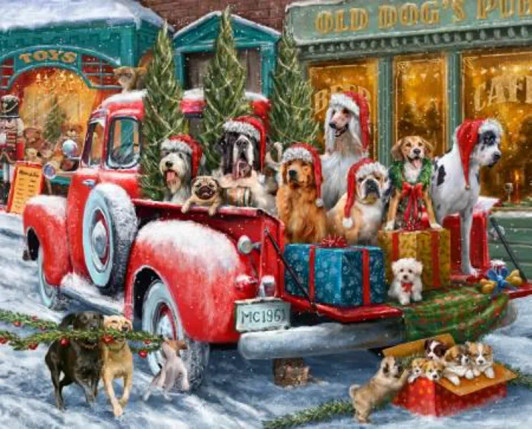 Christmas Dogs on Red Truck AL-5995-4C-1 Cotton Quilting Fabric Panel Christmas Dogs on Red Truck AL-5995-4C-1 Cotton Quilting Fabric Panel