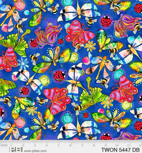 Tiny Wonders Butterflies Bees Lady Bugs  Blue TWON5447-DB Cotton Quilting Fabric Tiny Wonders Butterflies Bees Lady Bugs  Blue TWON5447-DB Cotton Quilting Fabric
