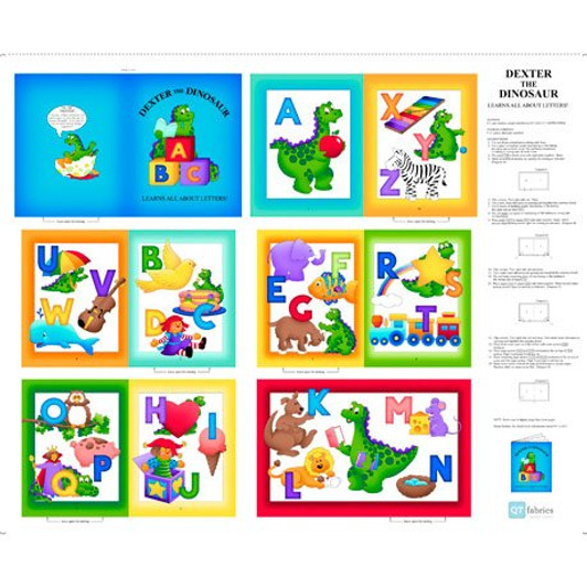 ABC Dexter The Dinosaur Quilting Treasures 26932-X Cotton Quilting Fabric Book Panel ABC Dexter The Dinosaur Quilting Treasures 26932-X Cotton Quilting Fabric Book Panel