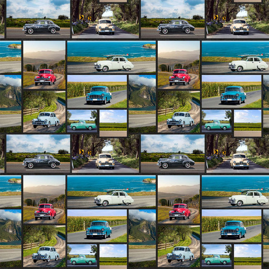 Classic Wheels Holden Cars Collage 4091C Cotton quilting Fabric