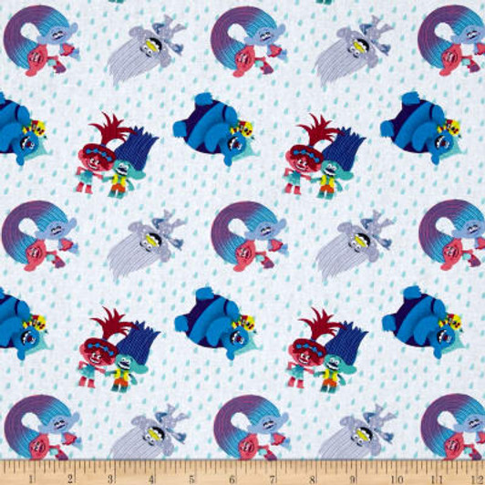 Trolls Troll Friends Toss Multi White Cotton Quilting Fabric 1/2 YARD