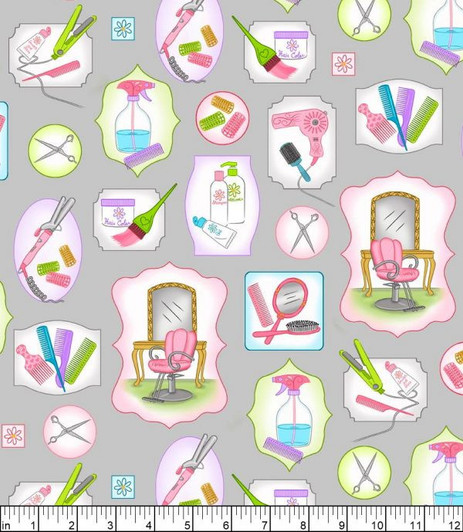A Cut Above Hairdresser Vignettes Grey 28753-K Cotton Quilting Fabric