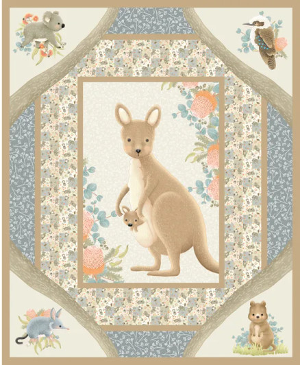 Australian Kangaroo and Joey Jen Digital Art DV6765 Cotton Quilting Fabric Panel