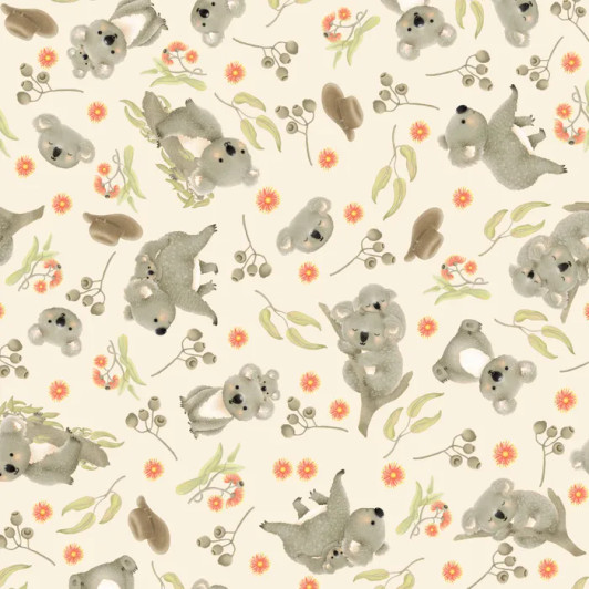 Australian Koala and Joey Cream Jen Digital Art DV6771 Cotton Quilting Fabric
