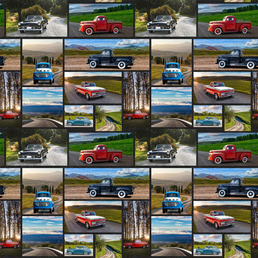 Nostalgic Vehicles Cars Utes Collage 4092C Cotton Quilting Fabric