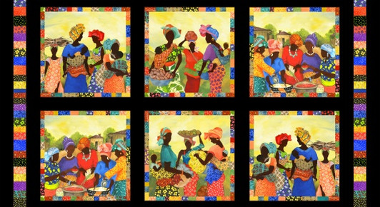 African Story People Baskets Headdress 45000E-BLACK 24 Inch Cotton Quilting Fabric Block Panel African Story People Baskets Headdress 45000E-BLACK 24 Inch Cotton Quilting Fabric Block Panel