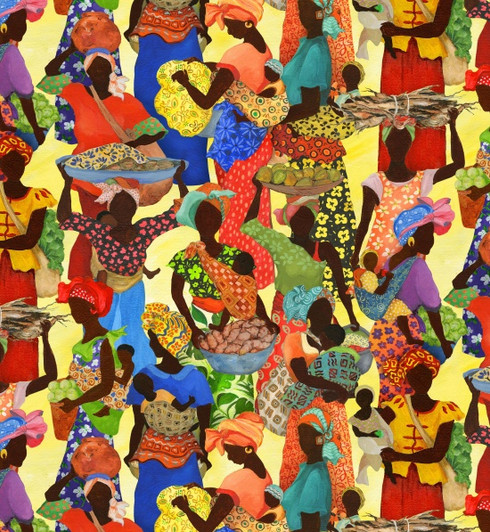 African Story Packed People Yellow 450001-YELLOW Cotton Quilting Fabric
