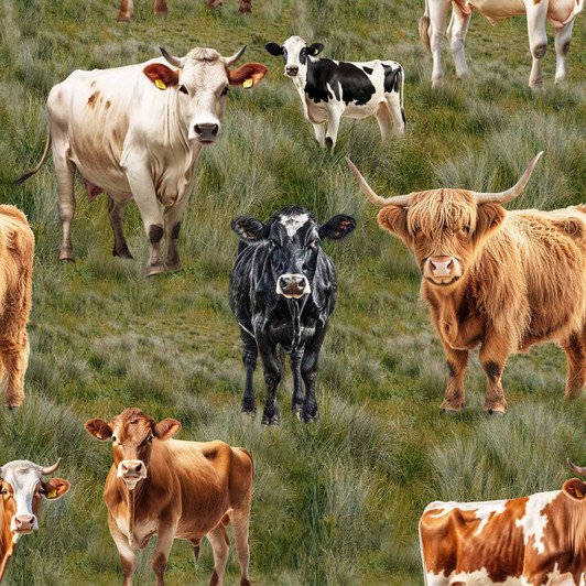 Homestead Bovine Cows Mixed Breeds Grass 4101E Cotton Quilting Fabric Homestead Bovine Cows Mixed Breeds Grass 4101E Cotton Quilting Fabric