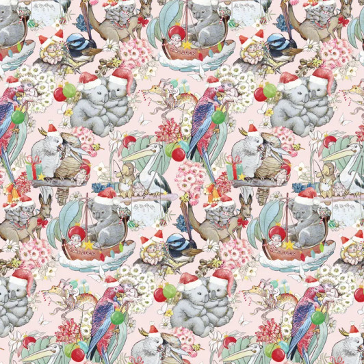 May Gibbs Christmas Tis The Season Light Pink MG1029 Cotton Quilting Fabric