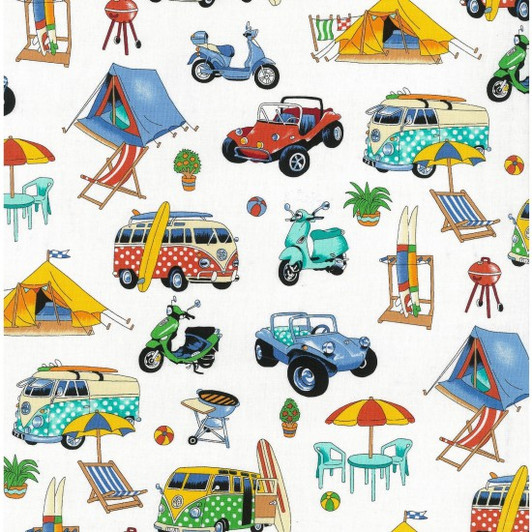 Camping Getaway Retro Cotton Quilting Fabric