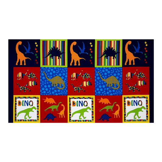 Dinosaurs Bedrock Jurassic Squares Primary Cotton Quilting Fabric Panel Dinosaurs Bedrock Jurassic Squares Primary Cotton Quilting Fabric Panel