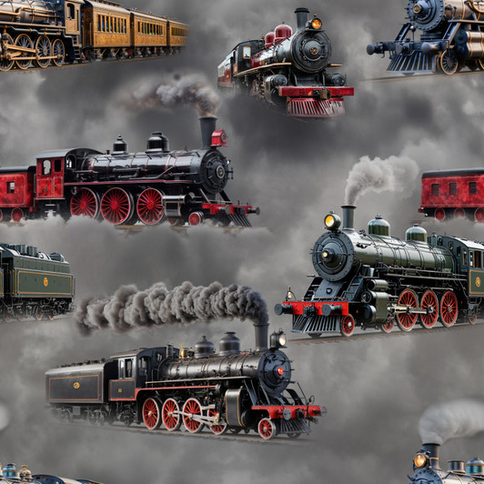 The Conductors Collection Steam Trains Grey 5026-05 Cotton Quilting Fabric The Conductors Collection Steam Trains Grey 5026-05 Cotton Quilting Fabric
