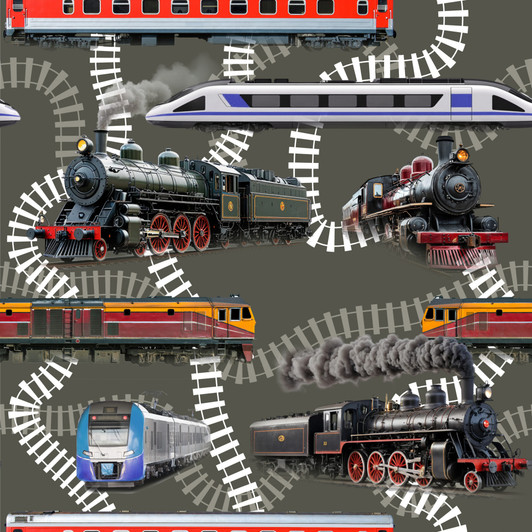 The Conductors Collection Trains Railway Tracks Grey 5026-06 Cotton Quilting Fabric The Conductors Collection Trains Railway Tracks Grey 5026-06 Cotton Quilting Fabric