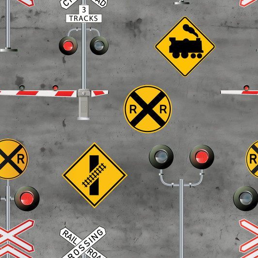 The Conductors Collection Trains Railway Signs Concrete 5026-07 Cotton Quilting Fabric The Conductors Collection Trains Railway Signs Concrete 5026-07 Cotton Quilting Fabric