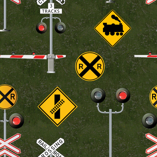 The Conductors Collection Trains Railway Signs Grass 5026-08 Cotton Quilting Fabric The Conductors Collection Trains Railway Signs Grass 5026-08 Cotton Quilting Fabric