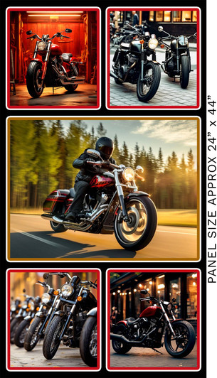 Throttle Thrills Motorbikes 4081B Blocks 24 inch Cotton Quilting Fabric Panel