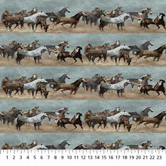 Frontier Stonehenge Horses Border Stripe Blue 25181-64 Cotton Quilting Fabric Frontier Stonehenge Horses Border Stripe Blue 25181-64 Cotton Quilting Fabric