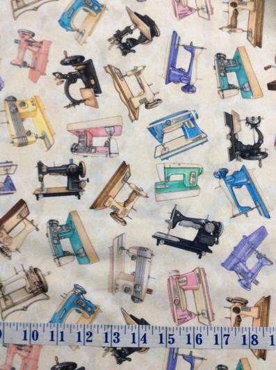 Sewing Machines Tossed Cream Tailor made Cotton Quilting Fabric