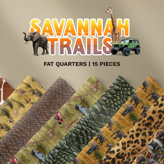Savannah Trails African Animals Assorted 15 Pce Fat Quarter Bundle  5021FQP/1 Cotton Quilting Fabric