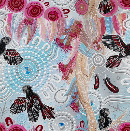 Aboriginal Art Spirit of the Bush 3 Red Cockatoo 5018/17 Cotton Quilting Fabric