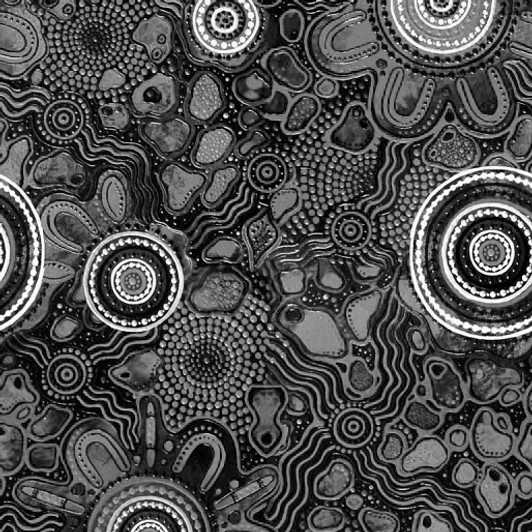 Aboriginal Art Spirit of the Bush 3 Seven Sisters Black 5018/23 Cotton Quilting Fabric