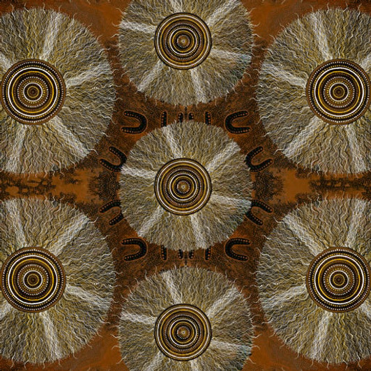 Aboriginal Art Spirit of the Bush 3 Meeting Place Brown 5018/25 Cotton Quilting Fabric Aboriginal Art Spirit of the Bush 3 Meeting Place Brown 5018/25 Cotton Quilting Fabric