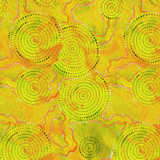 Aboriginal Art Spirit of the Bush 3 Waterholes Lime 5018/35 Cotton Quilting Fabric Aboriginal Art Spirit of the Bush 3 Waterholes Lime 5018/35 Cotton Quilting Fabric