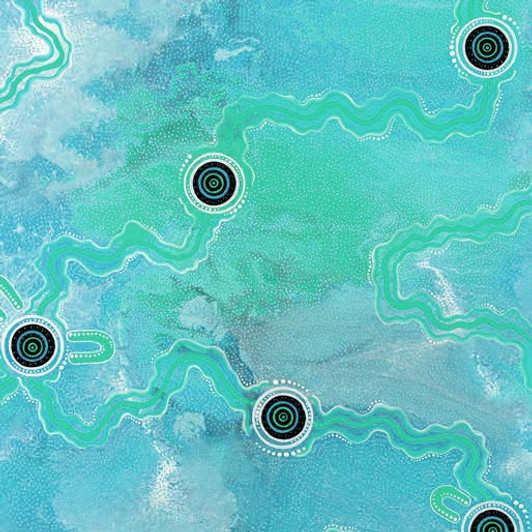 Aboriginal Art Spirit of the Bush 3 Songlines Aqua 5018/36 Cotton Quilting Fabric Aboriginal Art Spirit of the Bush 3 Songlines Aqua 5018/36 Cotton Quilting Fabric