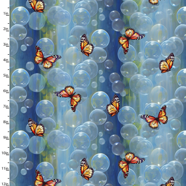 Fur-Ever Friends Butterflies and Bubbles 22971-BLU Cotton Quilting Fabric