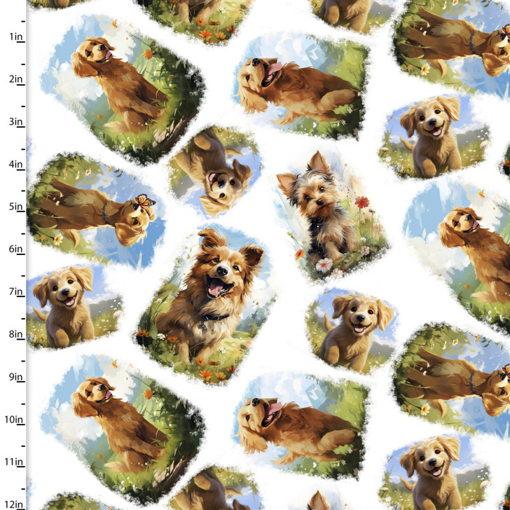 Fur-Ever Friends Dogs Doggone Cute White 22973-WHT Cotton Quilting Fabric
