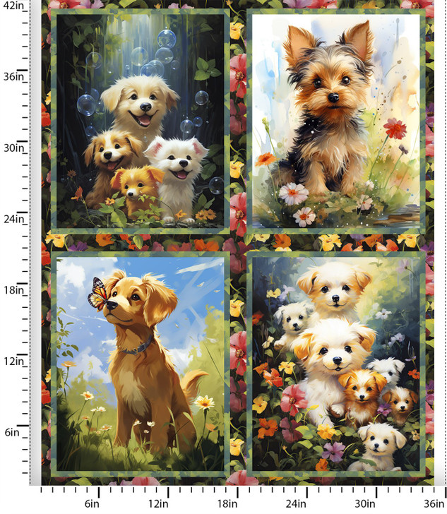 Fur-Ever Friends Dogs and Puppies 22974-PNL Cotton Quilting Fabric 36 Inch Panel