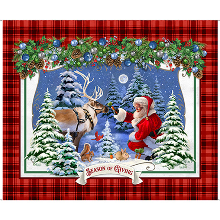 Season Of Giving Santa and Reindeer Red 31018R Cotton Quilting 36 inch Panel