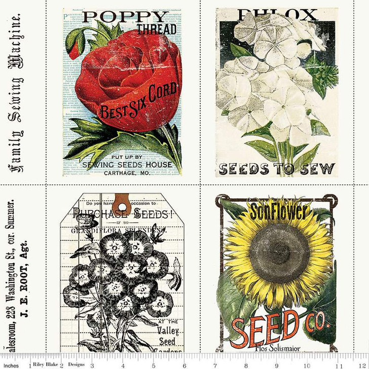 Sewing Seeds Sewing Seed Packs C15683R-WHITE Cotton Quilting Fabric 24 Inch Panel