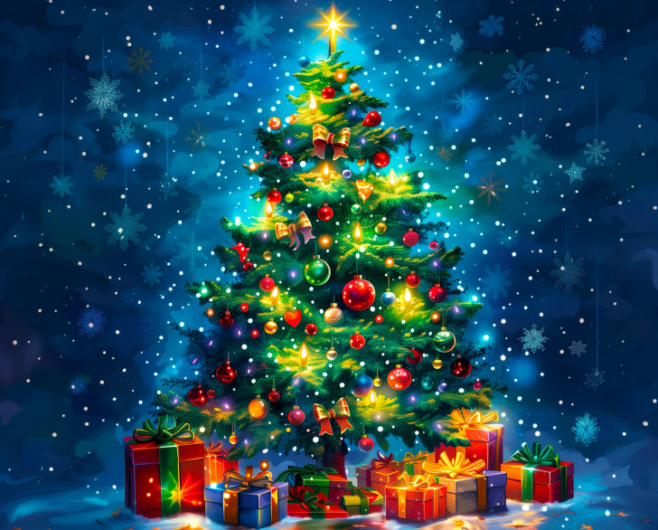Christmas Shine Christmas Tree AL-6920-4C-1 Cotton Quilting Fabric 36 Inch Panel