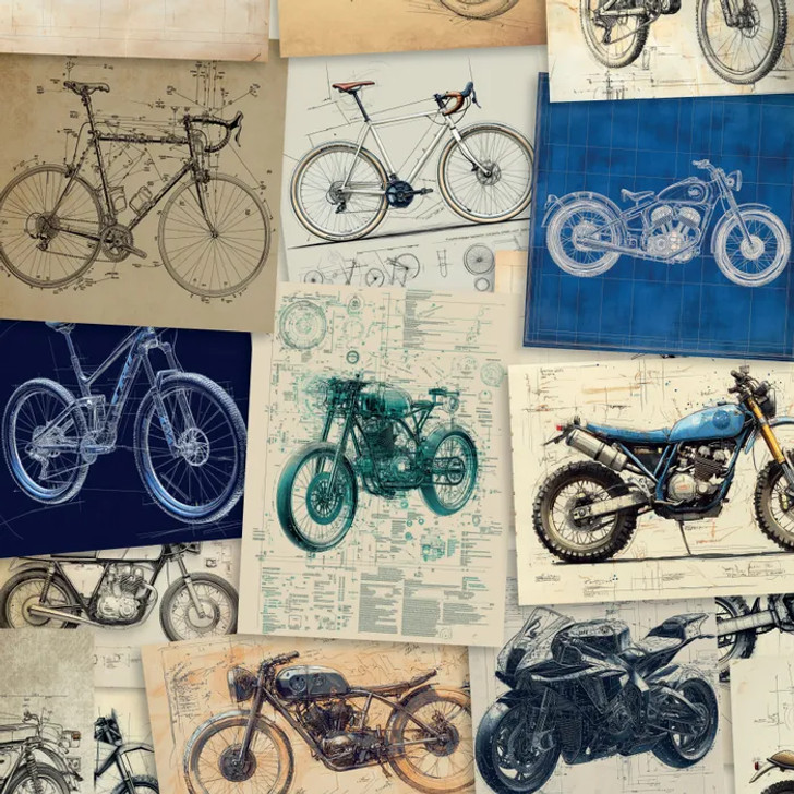 Uno Vintage Motorbikes Bicycles DV6882 Cotton Quilting Fabric