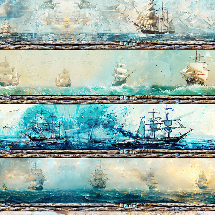Southern Voyage Sailing Ships Stripe 4080C Cotton Quilting Fabric