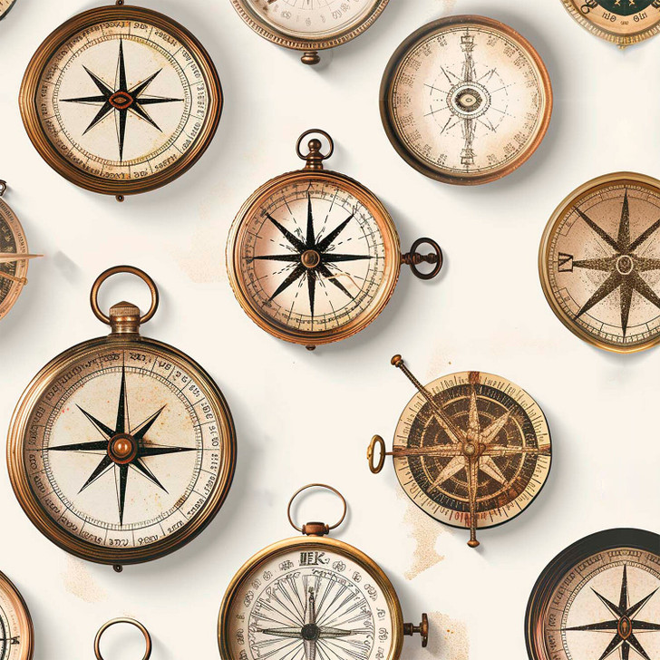Southern Voyage Nautical Compasses Beige 4080F Cotton Quilting Fabric