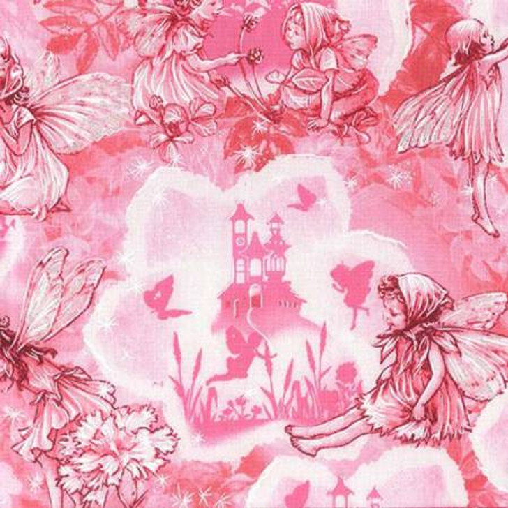 Pink Fairy Dreamland Silver Metallic Highlights Michael Miller Cotton Quilting Fabric 1/2 YARD