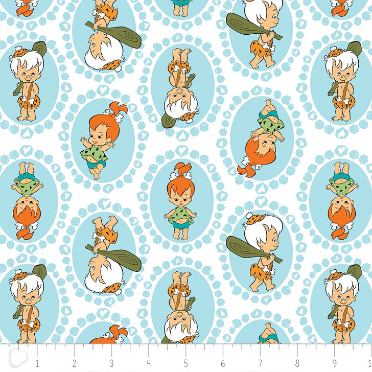 Flintstones Pebbles and Bamm Bamm Light Blue Cotton Quilting Fabric 1/2 YARD