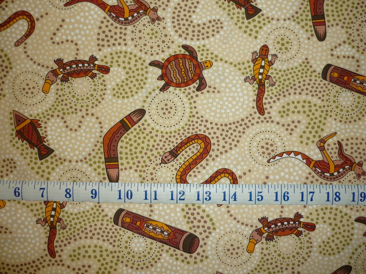 Aboriginal Australian Art Inspired Gooloo Cream Background Cotton Quilting Fabric 1/2 YARD