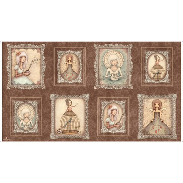Girl Picture Patch Brown Lost Song Cotton Quilting Fabric Panel