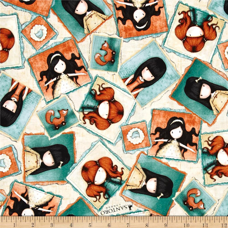 Heartfelt Gorjuss Girl Patch Santoro London Tossed Cream Cotton Quilting Fabric 1/2 YARD