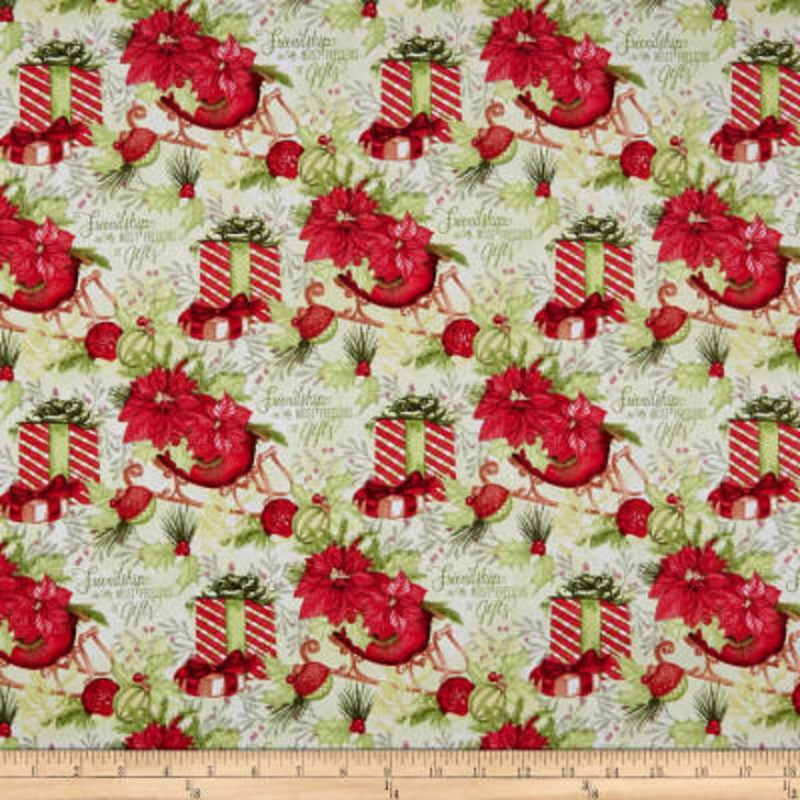 Christmas Special Gifts Poinsettia Cotton Quilting Fabric 1/2 YARD