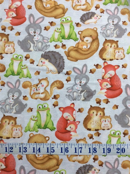 Hugs and Love Animal Mums and Babies Packed Grey Cotton Quilting Fabric 1/2 YARD