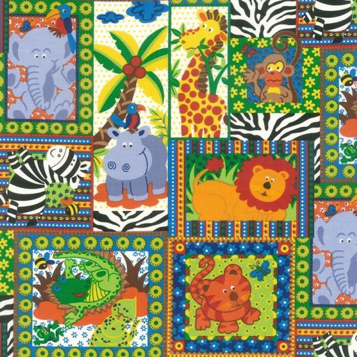 Jungle Animal Patch Elephant Giraffe Lion Zebra Cotton Quilting Fabric 1/2YARD