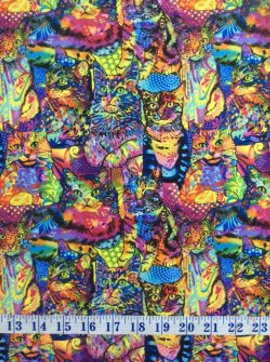 Crazy for Cats Allover Multi Cotton Quilting Fabric 1/2 YARD